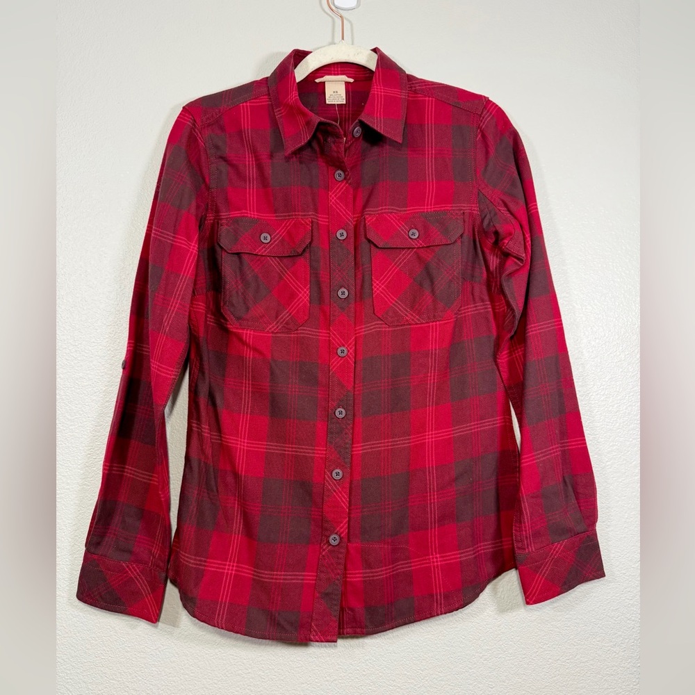 NWT Duluth Trading Co Shirt Crosscut Wicking Flannel Red Black Plaid Women XS